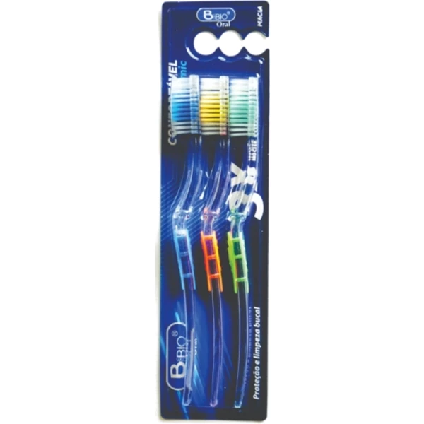 BIO114 - ESCOVA DENTAL ADULTO MACIA CIRSTAL C/3 CARTELA REF. BIO-114