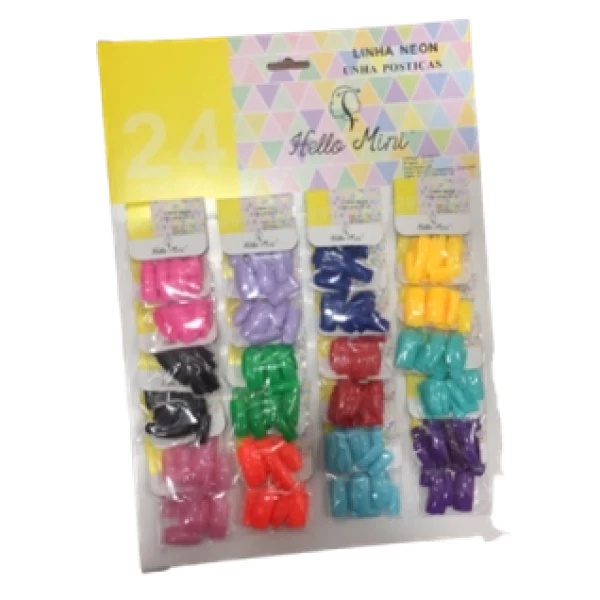 OY660-1 -  UNHA POSTICA NEON CARTELA COM 24 CORES SORTIDAS
