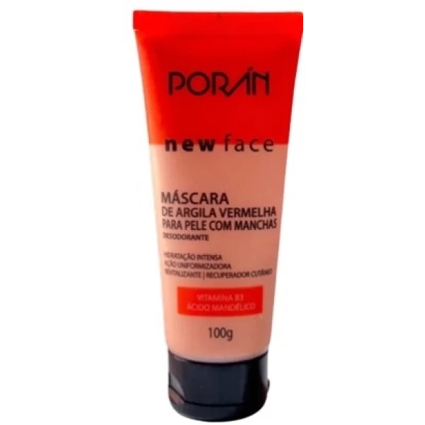 PR291 - MASCARA ARGILA VERMELHA PELE COM MANCHAS NEW FACE 100G PORAN