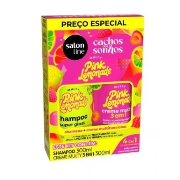 SL33325 - CACHOS DOS SONHOS KIT SHAMPOO+CREME MULTY PINK LEMONADE 300ML
