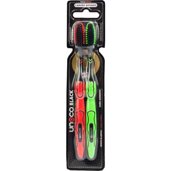 U1016 ESCOVA DENTAL, MANUAL, ADULTA, CERDAS MEDIAS - BLACK KIT C/2 UNDS - UNOCO