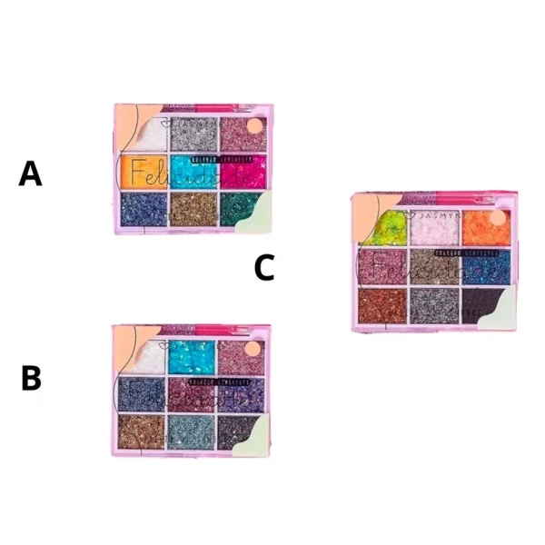 JS06083 - PALETA GLITTER FELICIDADE JASMYNE C/ 9 CORES