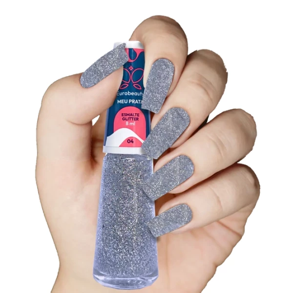 ESMALTE EUROBEAUTY GLITTER MEU PRATA COR 04