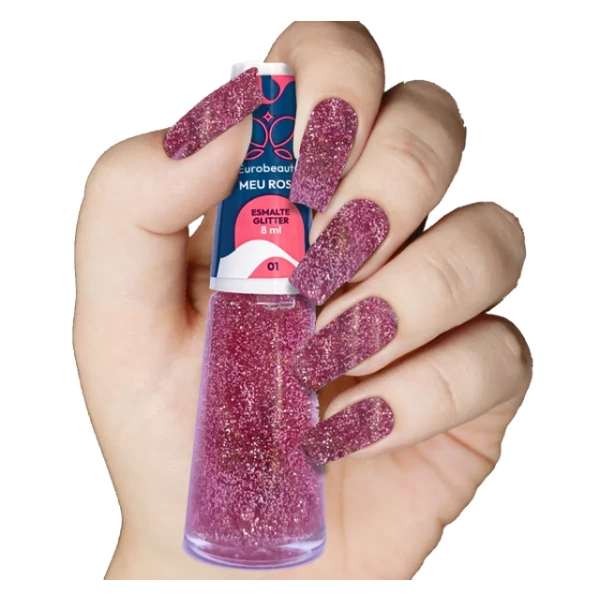 ESMALTE EUROBEAUTY GLITTER MEU ROSA COR 01