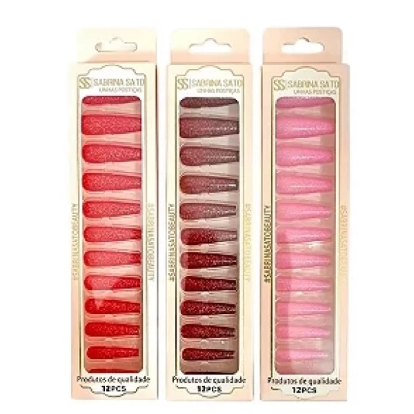 SS-2399 - UNHA POSTICA SABRINA SATO  DE PVC GLITTER SORTIDAS C/ 12PCS