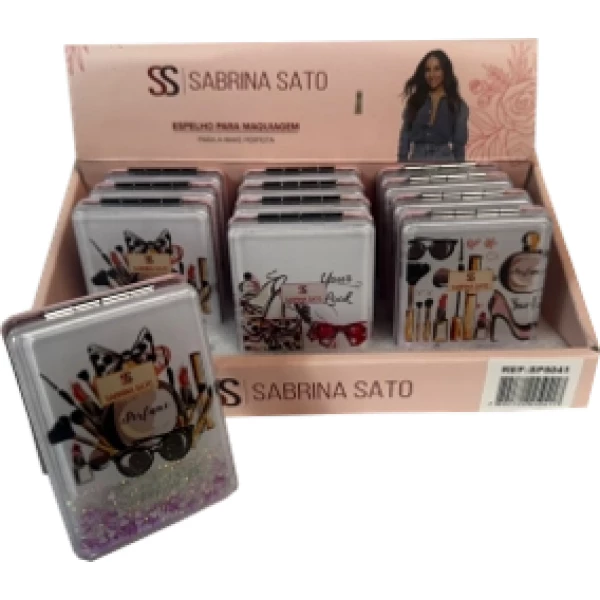 SP5041 - ESPELHO DE BOLSO C MOLDURA RETANGULAR ESTAMPADOS COLORIDOS