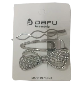 DF-PR008057 PRENDEDOR PRA CABELOS EM METAL COR PRATA C/ 3 UNDS