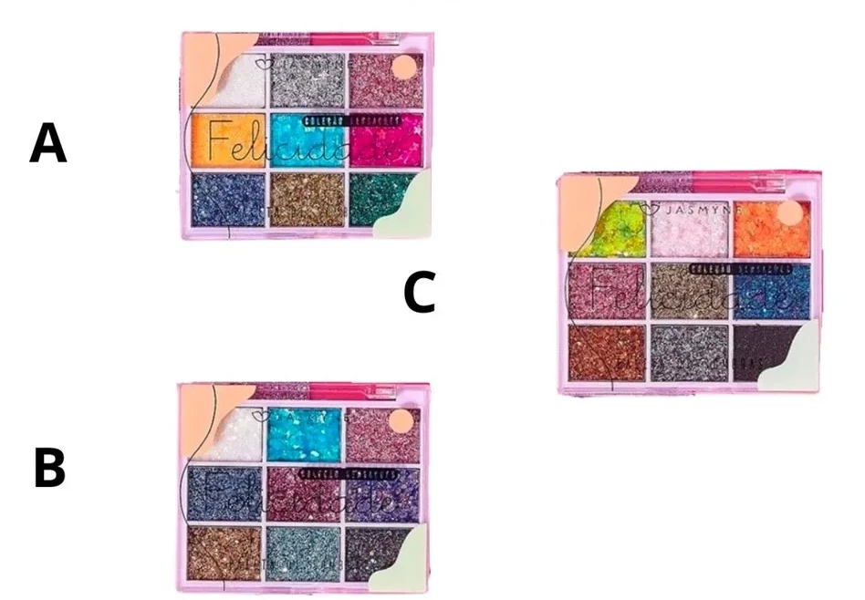 JS06083 - PALETA GLITTER FELICIDADE JASMYNE C/ 9 CORES