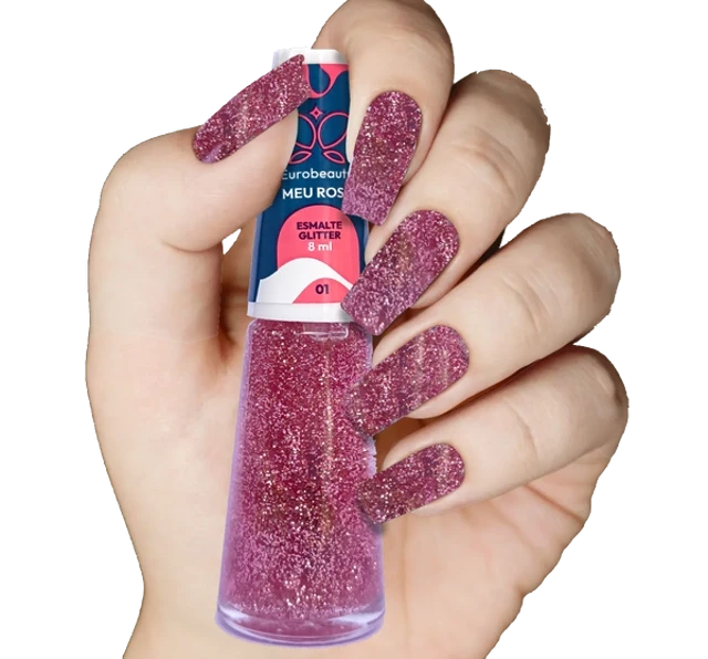 ESMALTE EUROBEAUTY GLITTER MEU ROSA COR 01