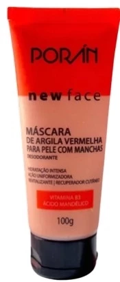 PR291 - MASCARA ARGILA VERMELHA PELE COM MANCHAS NEW FACE 100G PORAN